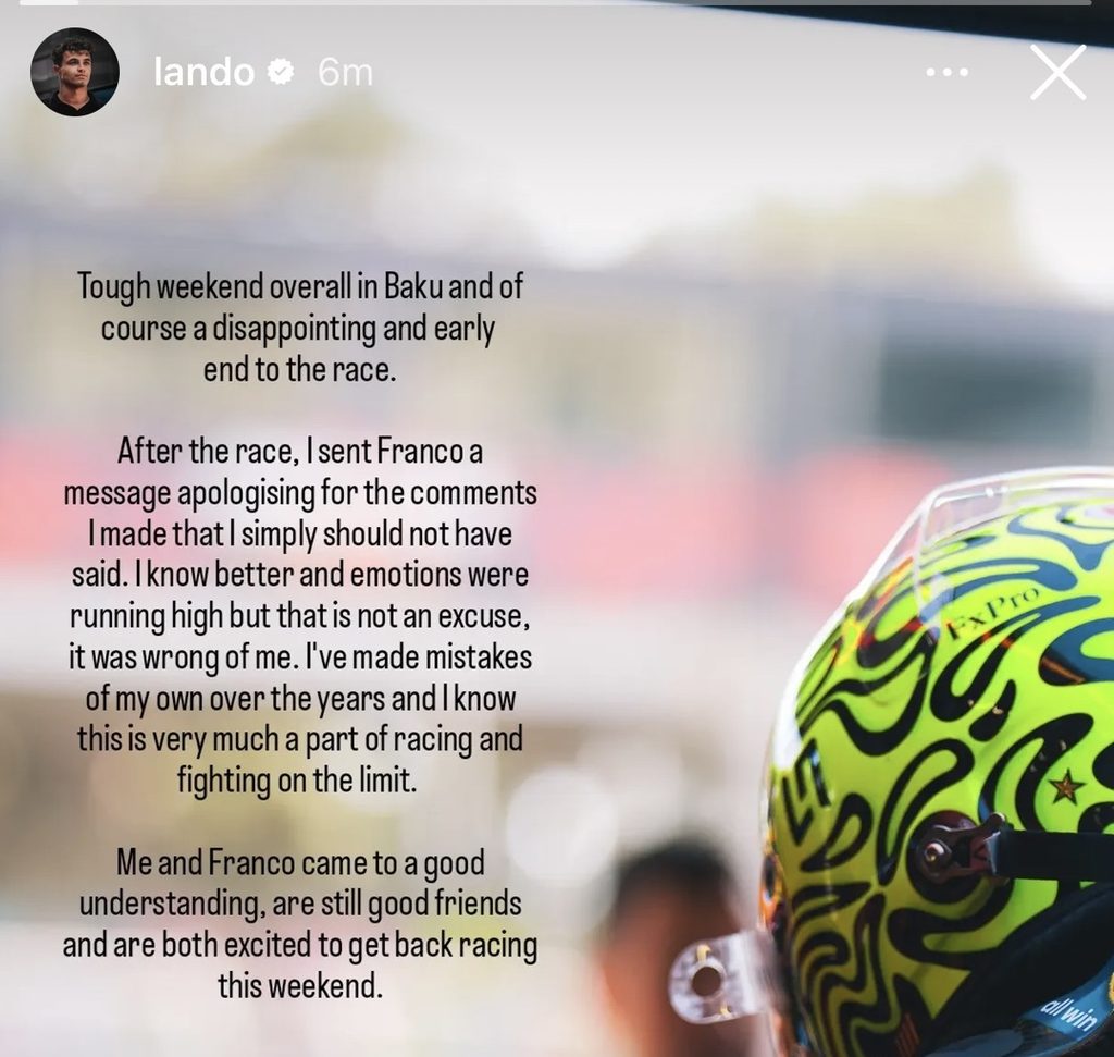 Lando Norris Entschuldigung Instagram