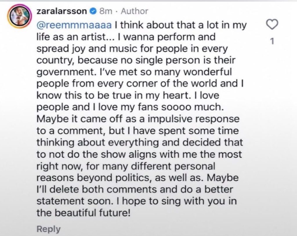 Zara Larsson Kommentar